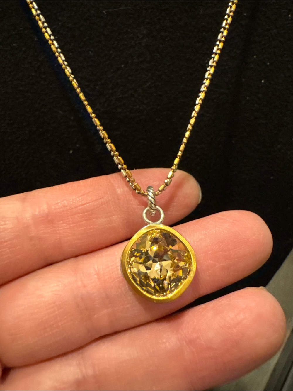 Brighton Two Tone Beaded Necklace Champagne Crystal Pendant Silver Gold Tone